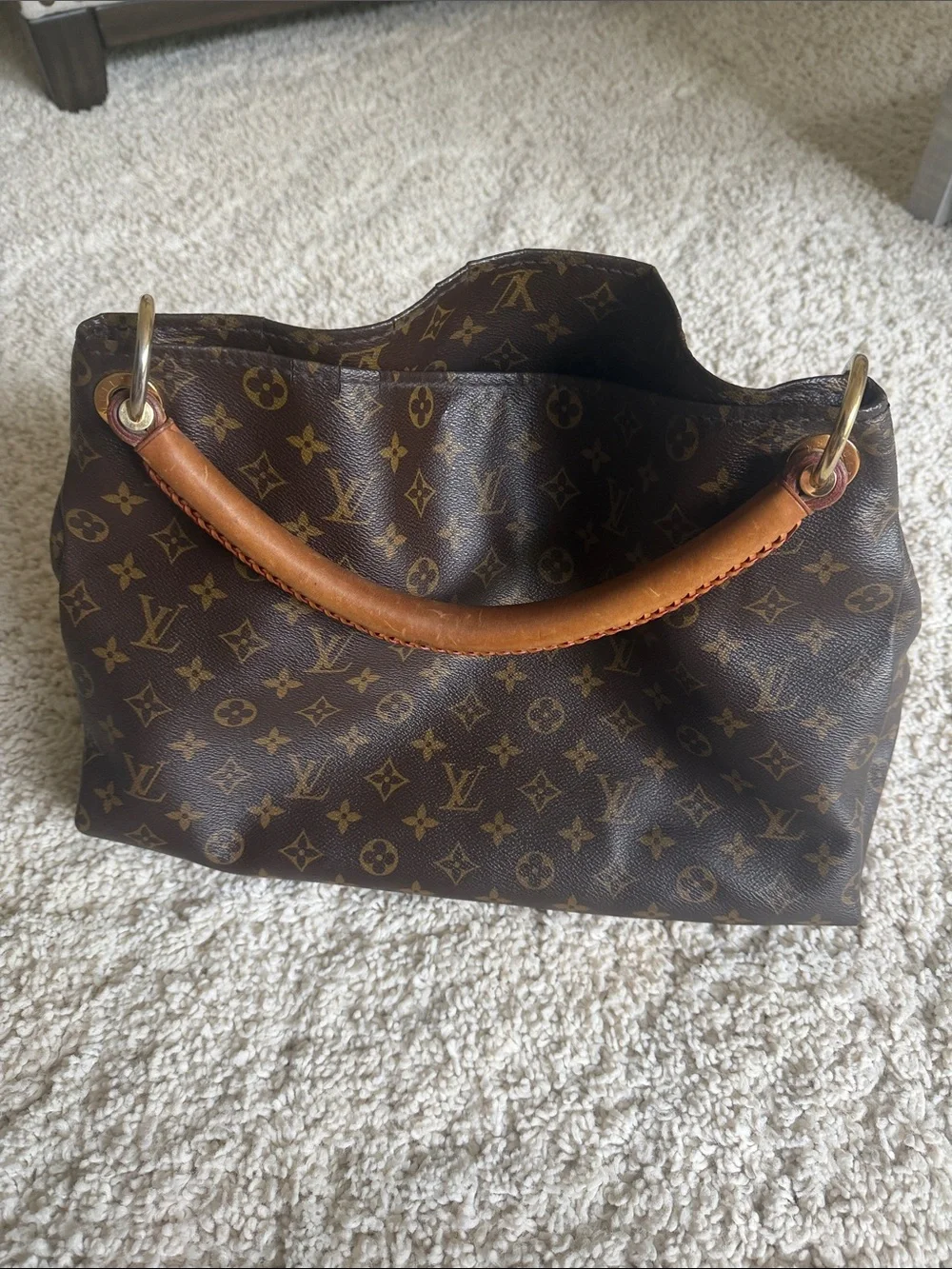 Louis Vuitton Monogram Canvas Shoulder Bag with Tan Handle